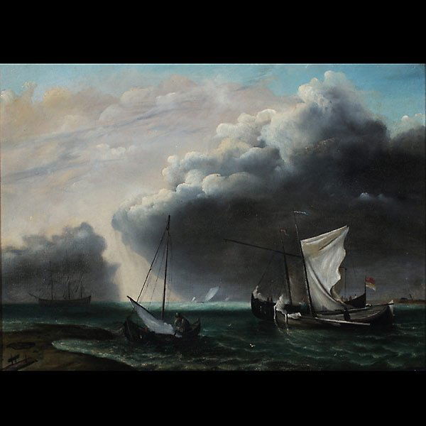 Dutch School "Before the Storm" : DUTCH SCHOOL (19th Century) "Before the Storm" Oil on canvas. 16.25 x 22.25 inches/ 41.2 x 56.5 centimeters. Frame: 20.5 x 26.75 inches/ 52.1 x 68 centimeters.
