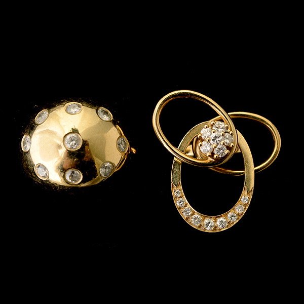 COLLECTION OF TWO DIAMOND, 14K YELLOW GOLD RINGS.: COLLECTION OF TWO DIAMOND, 14K YELLOW GOLD RINGS. Including one diamond, 14k yellow gold ring, size 6 together with one kinetic diamond, 14k yellow gold ring, size 5 1/2. Total diamond weight is appro