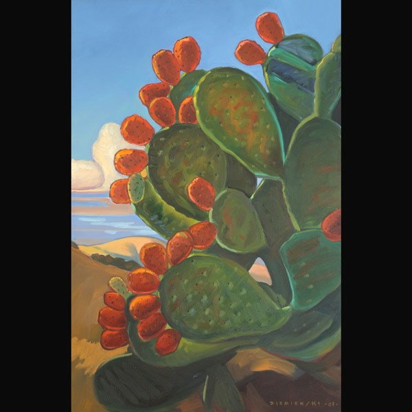 DENNIS ZIEMIENSKI "Indian Figs, 2001" : DENNIS ZIEMIENSKI (American b.1947) "Indian Figs, 2001" Oil on canvas. 36 x 24 inches/ 91.5 x 61 centimeters. Signed & dated lower right "Ziemienski, 01" Verso: Signed, titled & dated "Dennis Ziemiens