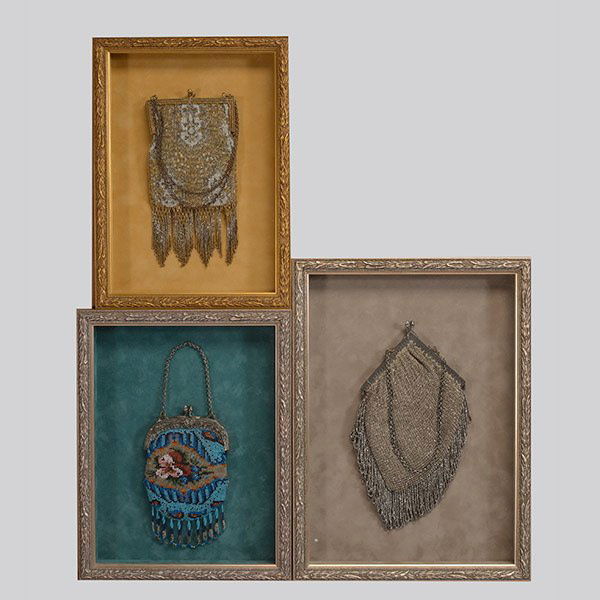 Collection of Three Framed Vintage Beaded Handbags: Collection of Three Framed Vintage Beaded Handbags {Dimensions of largest frame 15 x 11 inches}