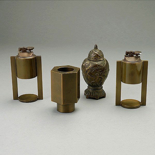 Art Deco Incense Holder and Cigarette Set.: Art Deco Incense Holder and Cigarette Set. Burner marked "Vantines 1226 Made in France," with two butane lighters and a cigarette holder. Vintage modern.
