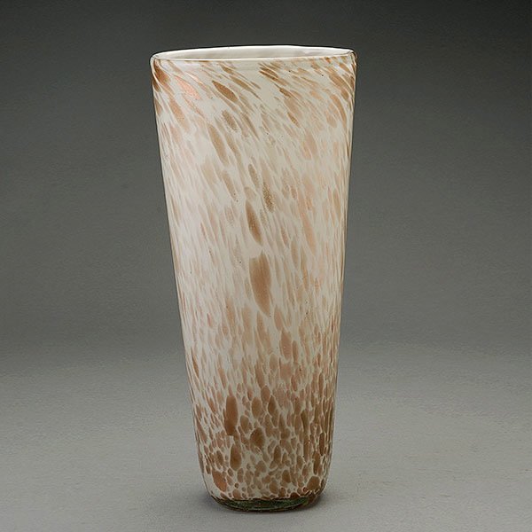 Tall Murano Handblown Vase.: Tall Murano Handblown Vase. Case glass with gold colored flakes on white.
