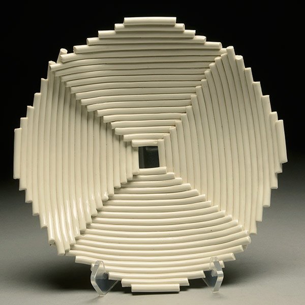 Italian Modern Porcelain Art Bowl.: Italian Modern Porcelain Art Bowl. Woven ceramic basket, signed Enzo Mari, of vintage design.