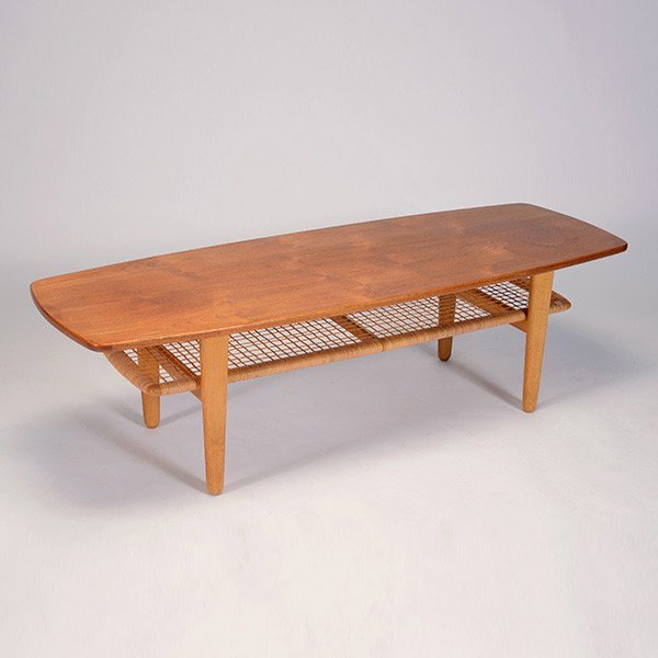 Hans Wegner Coffee Table w/ Cained Shelf.: Hans Wegner Coffee Table with Magazine Cained Shelf. Danish modern, circa 1950s.