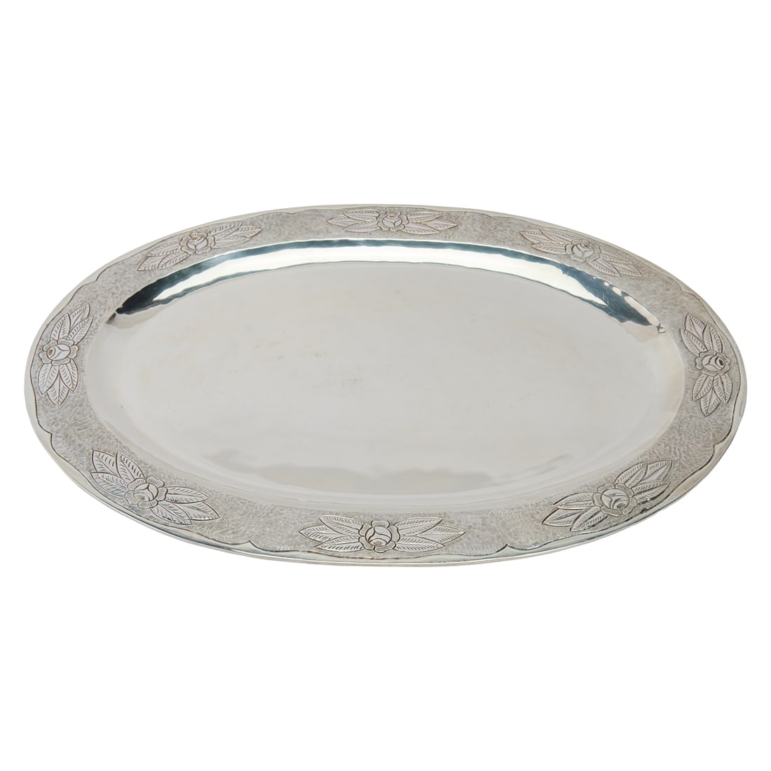 Mexican Maciel Sterling Silver Platter, with rose and foliate chased border. Stamp impressed to rim (1 of 5)