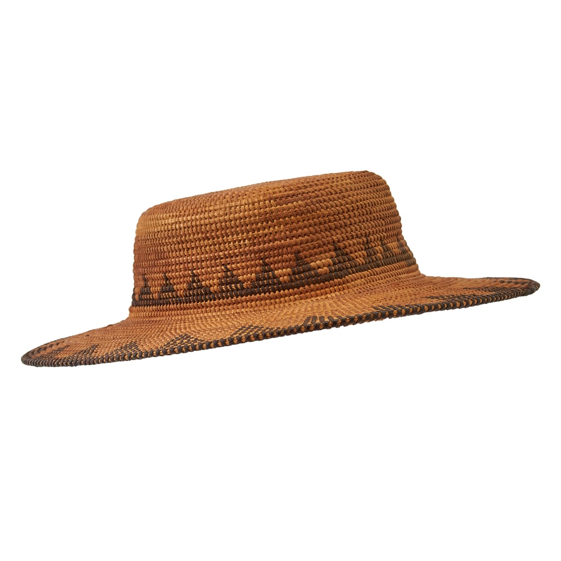 Pima Woven and Coiled Hat, with broad brim and oval crown, woven with a band of contrasting (1 of 3)
