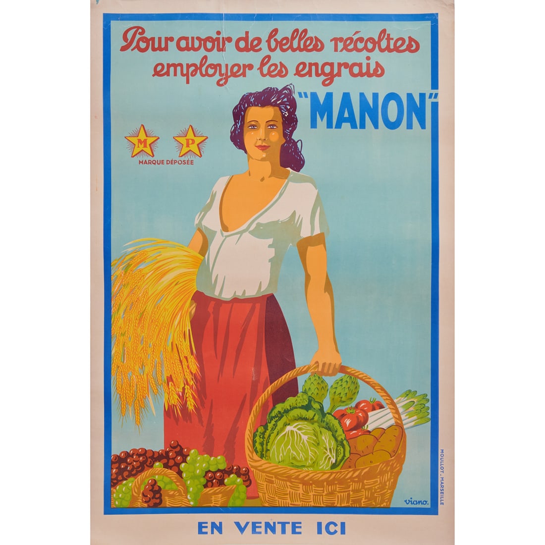 1930's French Advertising Poster on Canvas, Rolled; {Approximate dimensions: 49 1/2" L x 34" W}. (1 of 4)