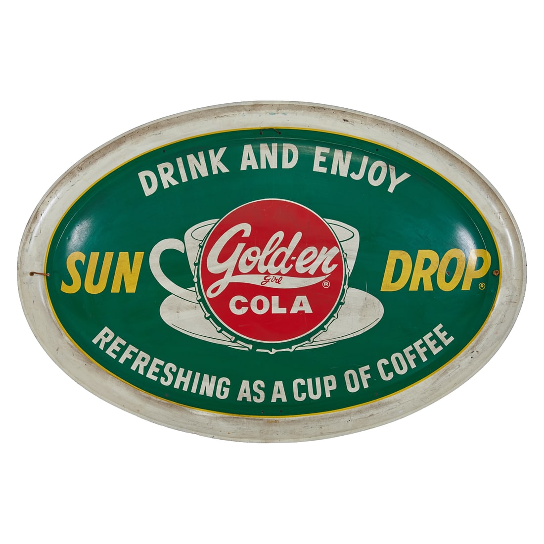 Vintage Golden Girl Sun Drop Cola Sign, printed on metal. Circa 1960.{Approximate dimensions: 29 (1 of 3)