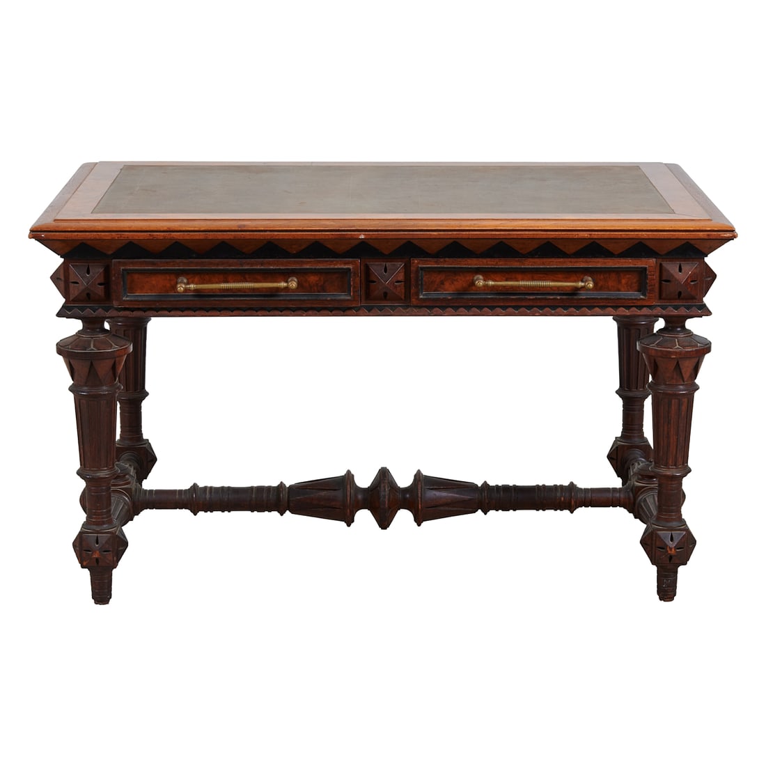 Eastlake Oak Leather Top Desk, the rectangular top inset with brown leather, overcast above the (1 of 3)