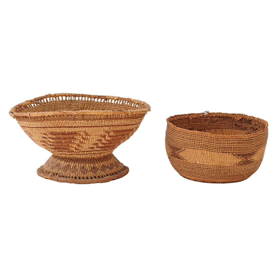 Two Yurok or Hupa Baskets including a Footed Example, the unusual footed example formed as a (1 of 4)