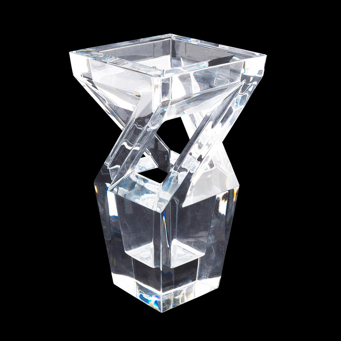 Contemporary Baccarat Geometric Vase. Tapered square form, open sides, the bottom portion is sealed (1 of 4)