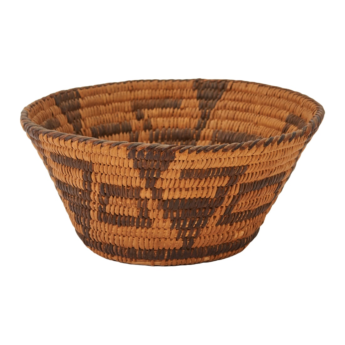 Pima or Tohono Oodham Woven and Coiled Basket, of tapering, straight sided from, woven and coiled (1 of 3)