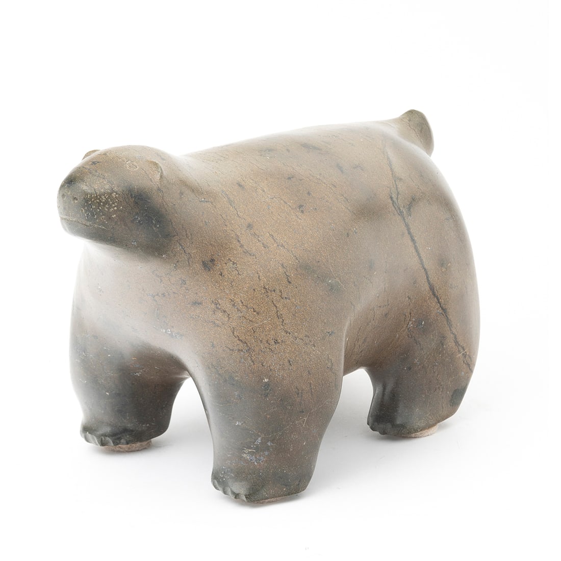 Inuit Stone Bear Sculpture. Dark brown stone with black veins. Illegible inscription to the (1 of 5)