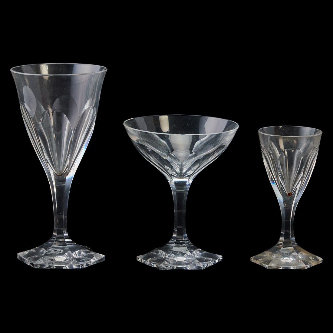 Seventeen Piece Baccarat Crystal Harcourt Pattern Stemware Set comprising five water glasses, one (1 of 6)
