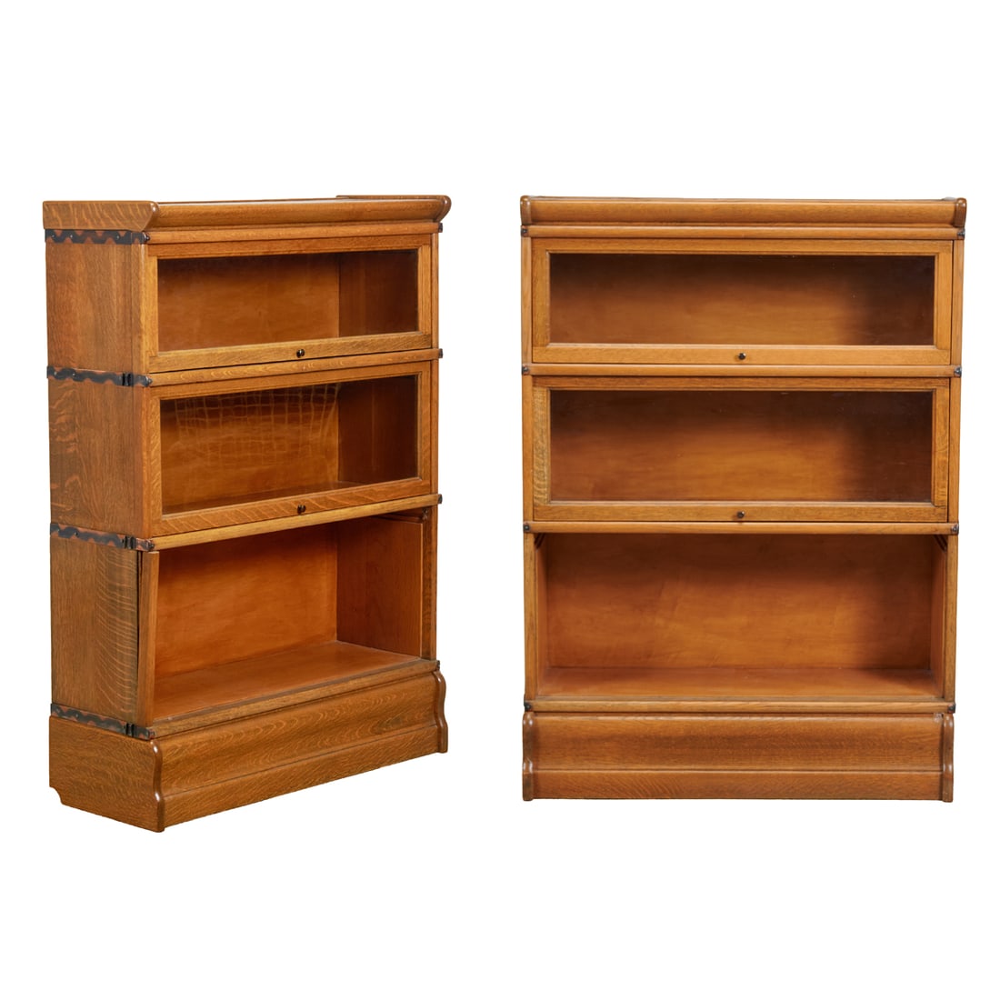 Pair of Oak Legal Bookcases with Copper Straps to sides and backs, and with two glazed flip up doors (1 of 6)
