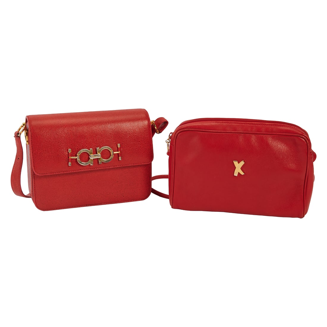 Two Red Leather Fashion Bags, Picasso and Ferragamo. Comprising Paloma Picasso and Ferragamo bags, (1 of 4)