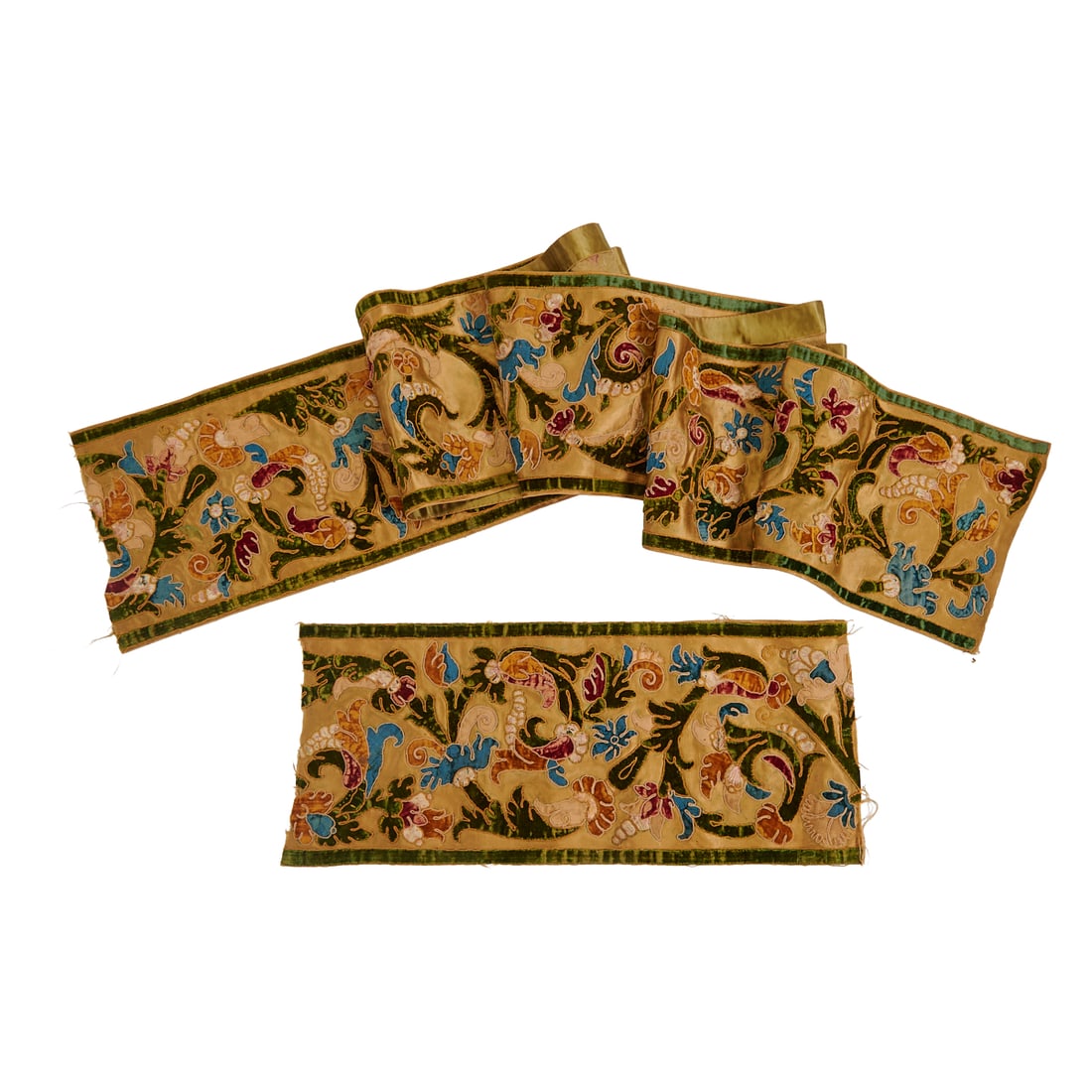 Italian Silk Velvet Applique Panel in Two Sections, the applique of stylized flowering foliage (1 of 4)