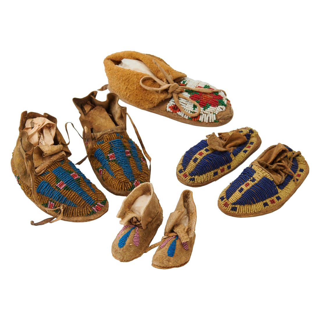 Native American Children's and Youth Beaded Moccasins, deer hide, with beaded patterns to tops. One (1 of 5)