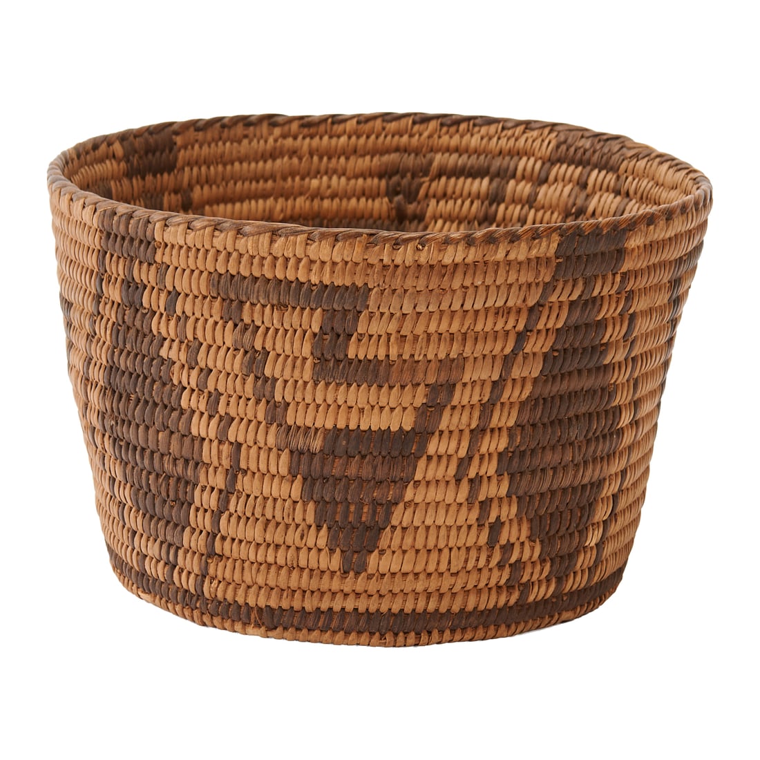 Pima Tohono Oodham Woven Basket, of straight sided tapering cylindrical form, woven with geometric (1 of 3)