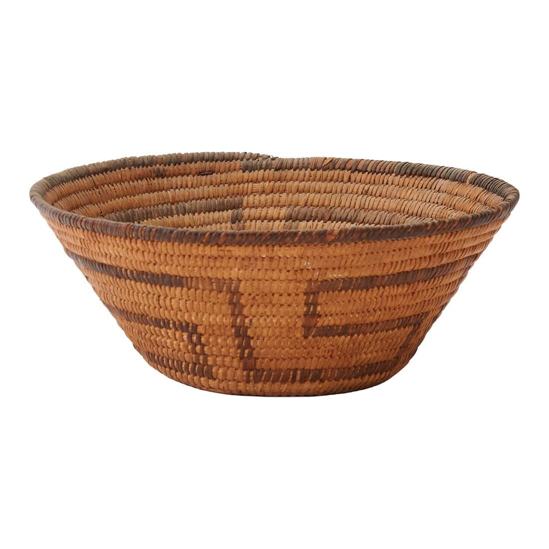 Pima or Tohono Oodom Woven and Coiled Basket, of straight sided, tapering form, woven in two shades (1 of 3)