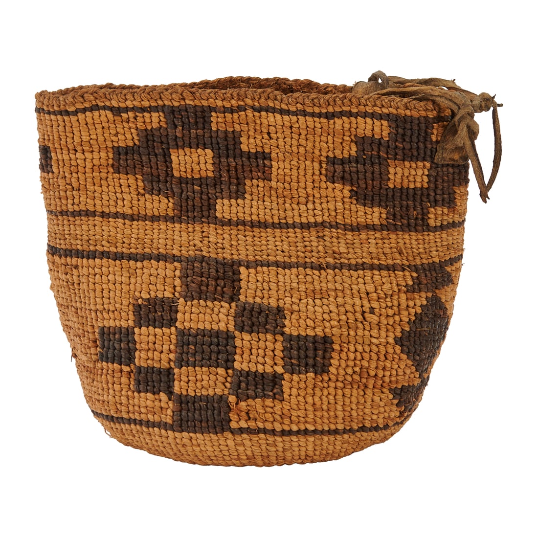 Yuruk or Karuk Woven Basket Bag or Purse, woven with slender bands bracketing repeating, alternating (1 of 6)