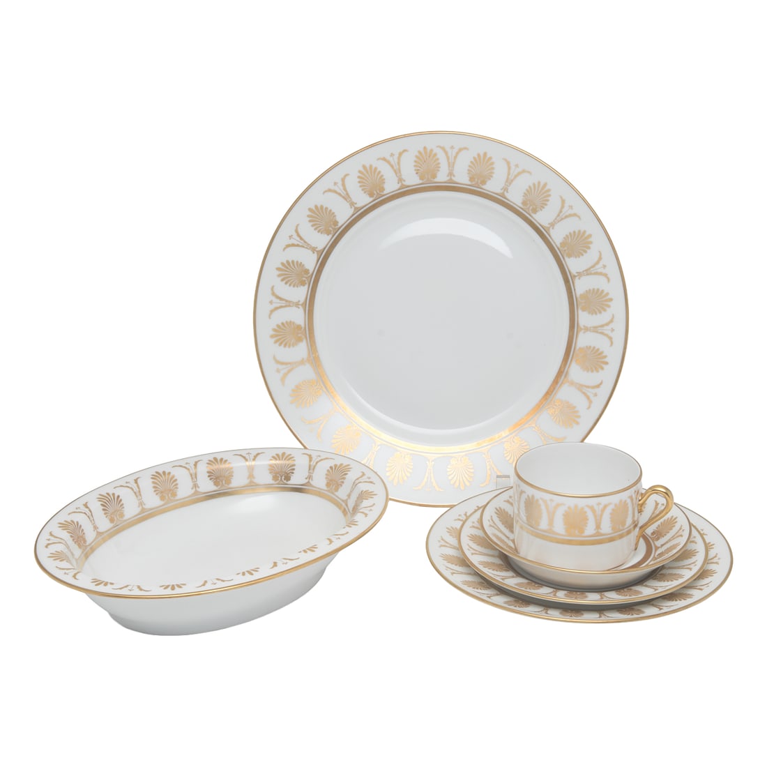 Richard Ginori Porcelain Ercolano Gold Pattern Tableware Service. Stenciled in gold on the white (1 of 3)