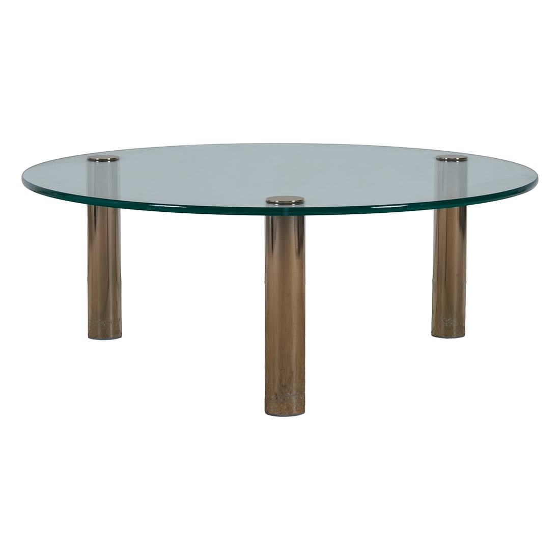 Pace Collection Attributed Glass Top Coffee Table, the round glass top over three roundpolished (1 of 3)