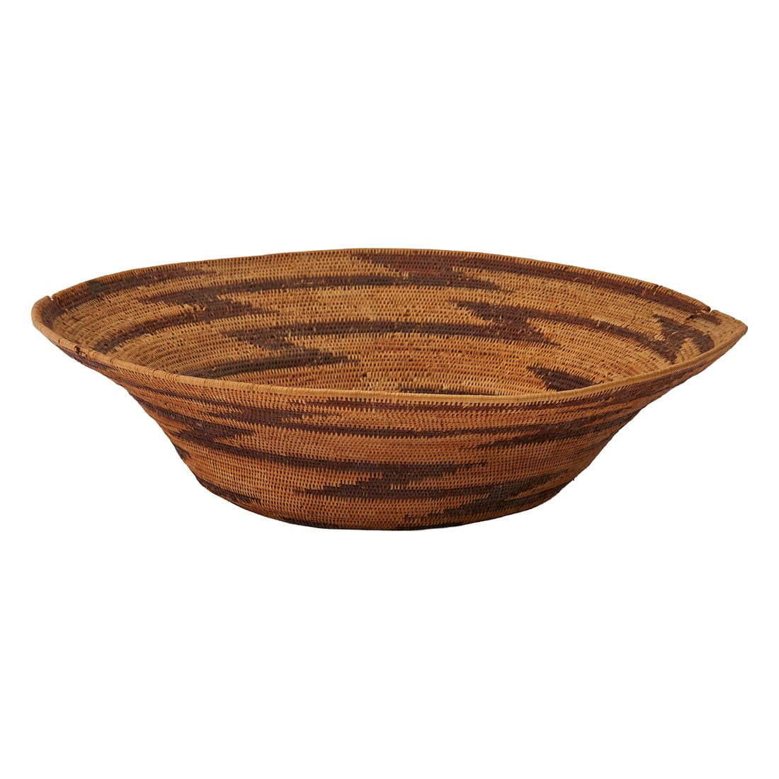 Pima Woven and Coiled Gathering Basket, wide shoulder over slightly tapered body,with banded zigzag (1 of 3)