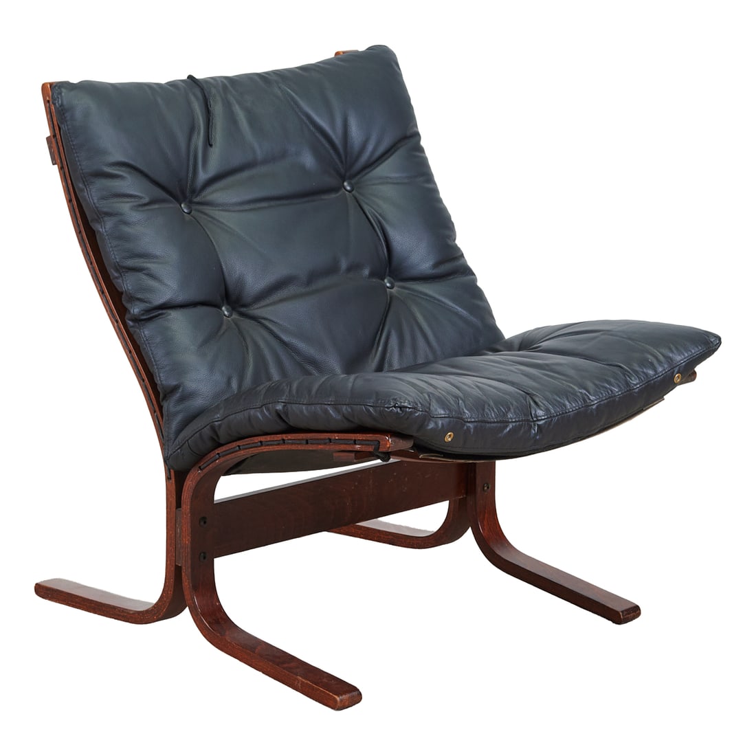Ingmar Relling for Westnofa Siesta Chair, teak bentwood frames with black leather upholstery. Paper (1 of 5)