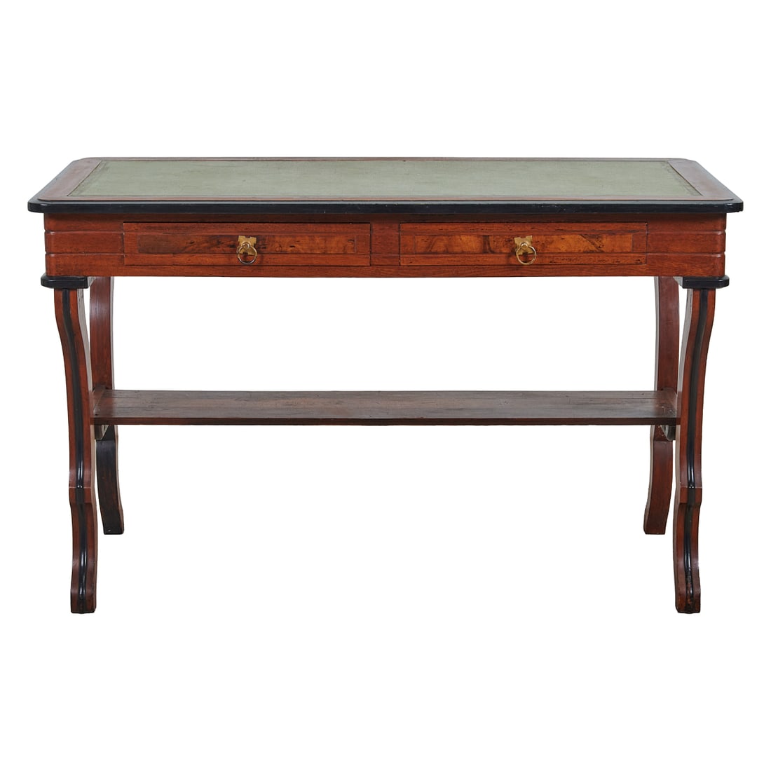 Empire Style Provincial Walnut and Burl Walnut Bureau Plat, the rounded, rectangular ebonised top (1 of 3)