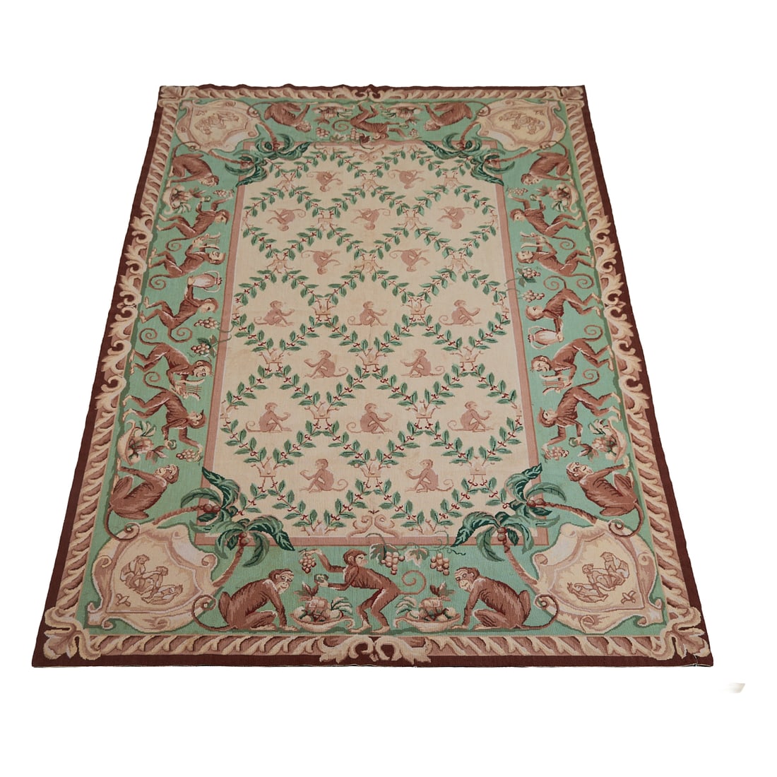 Aubusson Style Singerie Rug.{Approximate dimensions:: Aubusson Style Singerie Rug.{Approximate dimensions: