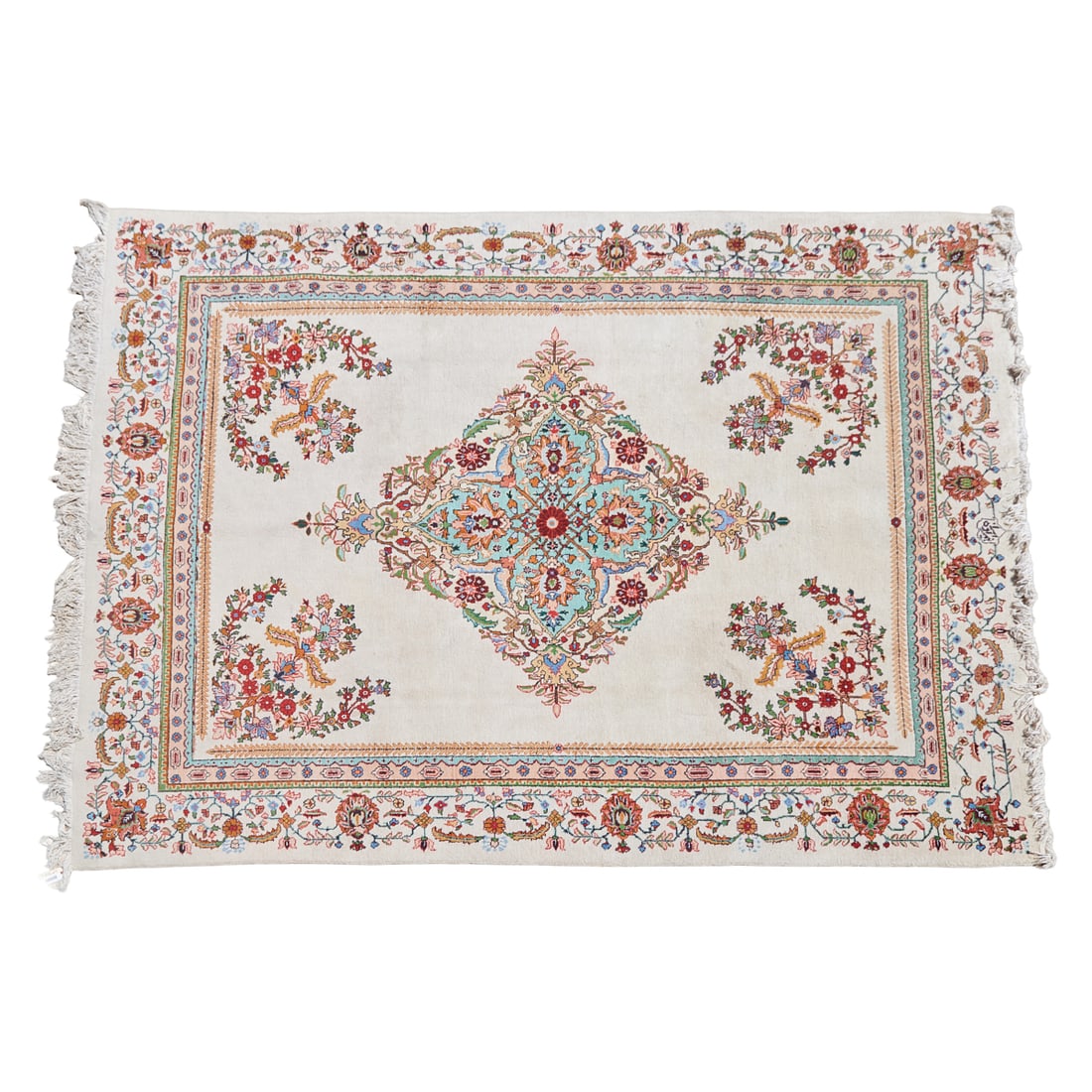 Persian Carpet, woven in many colored threads with central medallion,and with flowering baskets to (1 of 4)