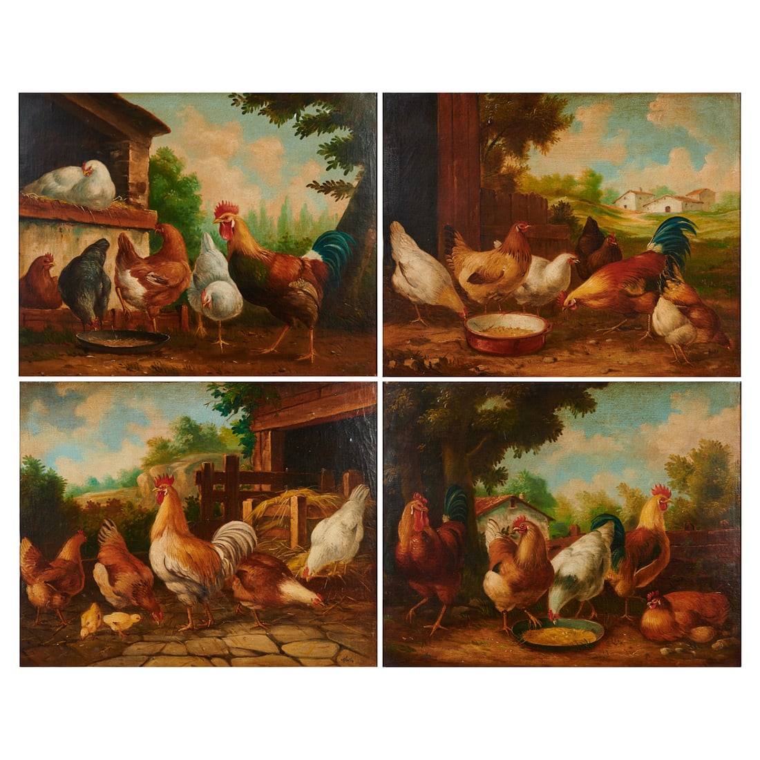 European School (early 20th Century), Chickens, four oils on canvases, [approximate dimensions - (1 of 14)