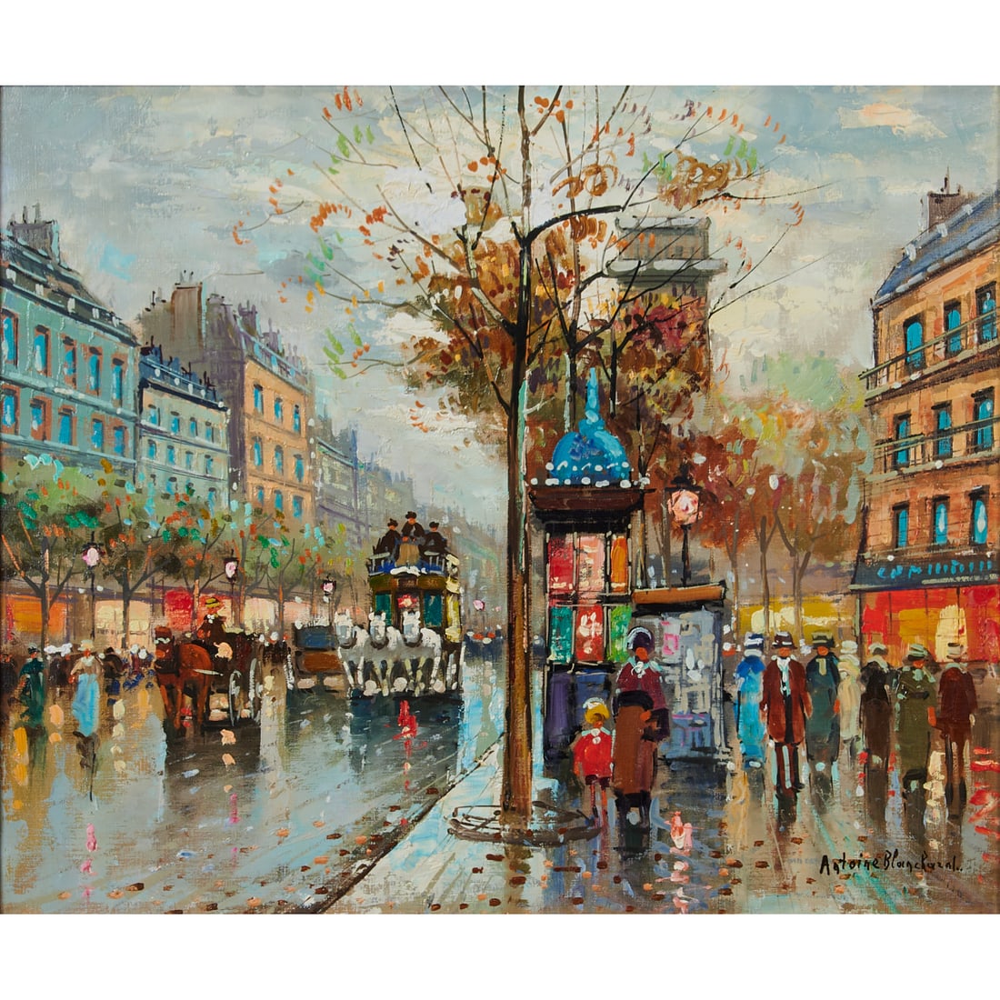 Antoine Blanchard (French, 1910-1988), "Paris Boulevard," oil on canvas,[approximate dimensions - (1 of 5)