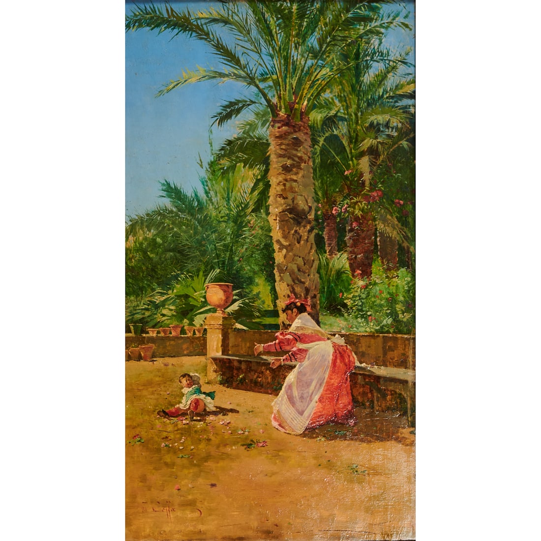 Andrea Coffa (Italian 19th Century), Mother and Child,oil on board, [approximate dimensions - sight:: Andrea Coffa (Italian 19th Century), Mother and Child,oil on board, [approximate dimensions - sight: 26 1/4" H x 14" W], signed and dated '81' at lower left.