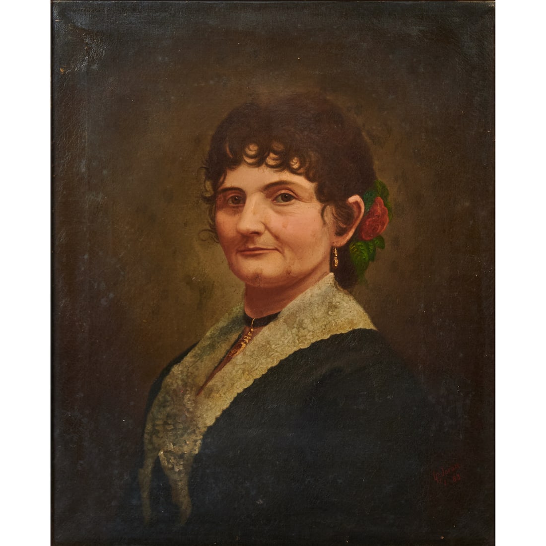 (19th Century),"Portrait of a Lady,"oil on canvas, [approximate dimensions - sight: 261/2" H x 21: (19th Century),"Portrait of a Lady,"oil on canvas, [approximate dimensions - sight: 261/2" H x 21 1/2" W],signed lower right, appearing to read 'L.G. Joran. 1. 83.'