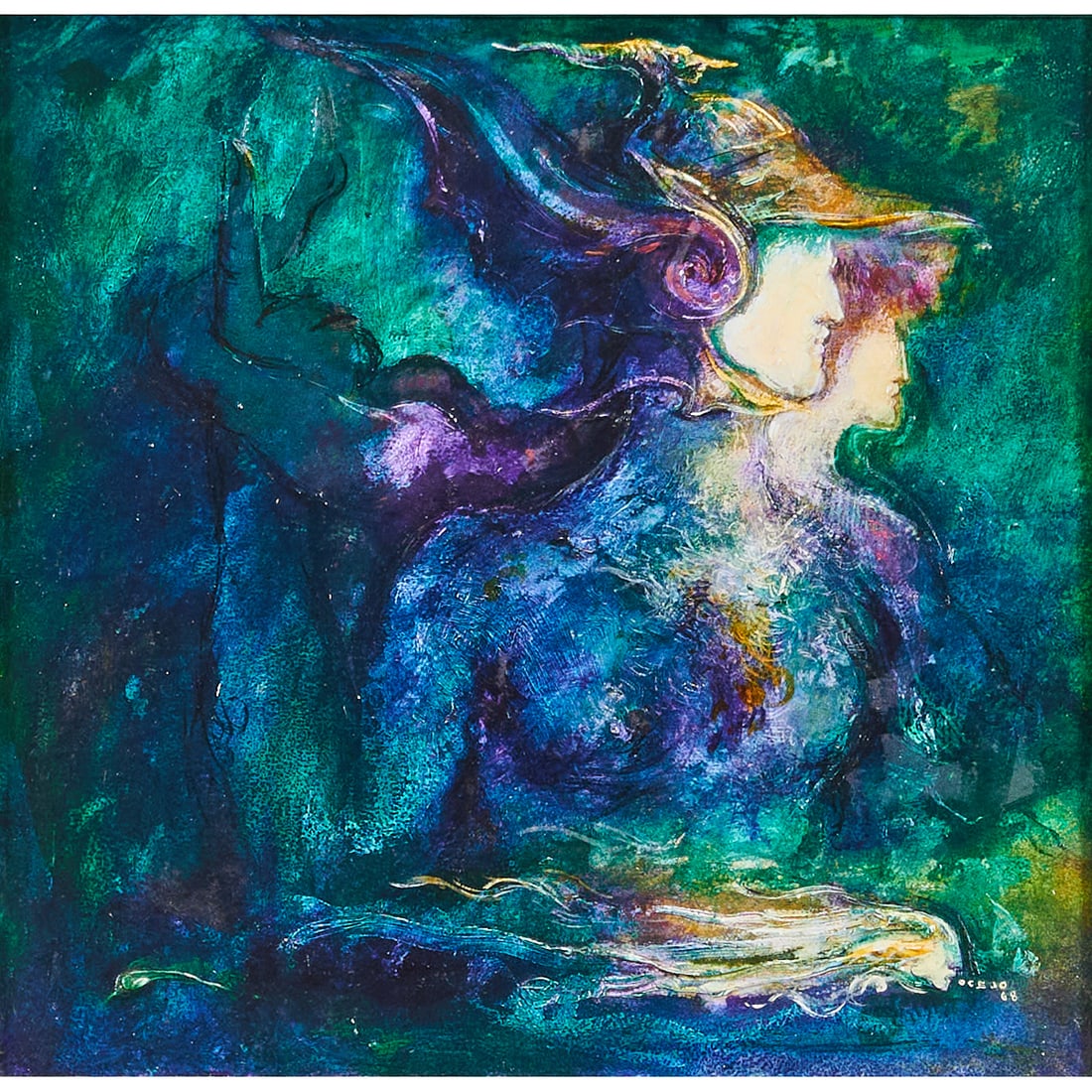 JoseGarcia Ocejo (Mexican,1928-2019), "Alexandro El Grande," 1968, oil on paper, [approximate: JoseGarcia Ocejo (Mexican,1928-2019), "Alexandro El Grande," 1968, oil on paper, [approximate dimensions - sight: 11 5/8" H x 11 7/8" W], signed and dated 'Ocejo 68' at lower right; at verso, named, t