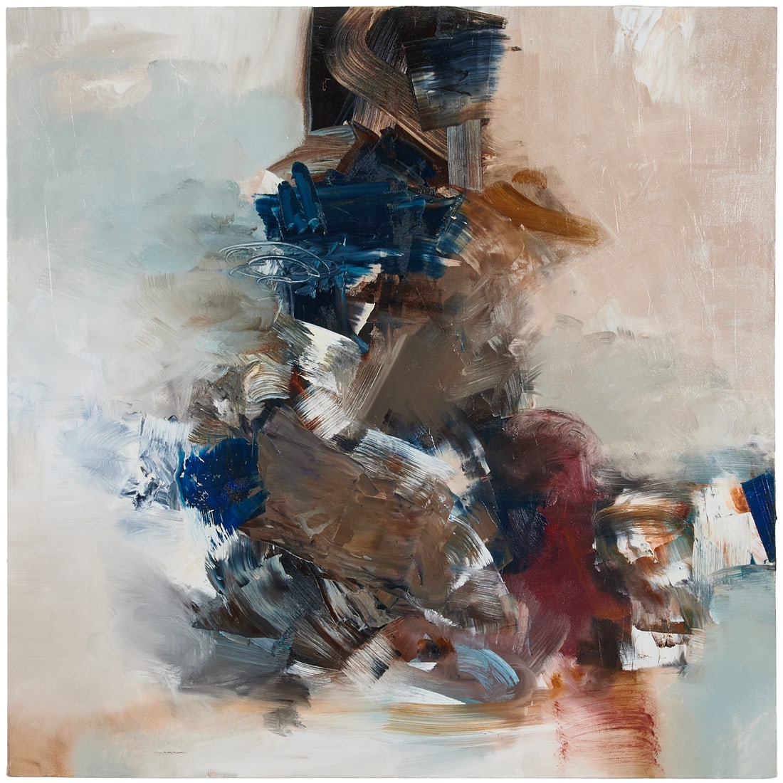 Christine Hayman (American, born 1964), "Blue Rustle," 2018, oil on canvas,[approximate dimensions -: Christine Hayman (American, born 1964), "Blue Rustle," 2018, oil on canvas,[approximate dimensions - canvas: 55 1/4" H x 55" W], unsigned recto; titled, signed, and dated verso.