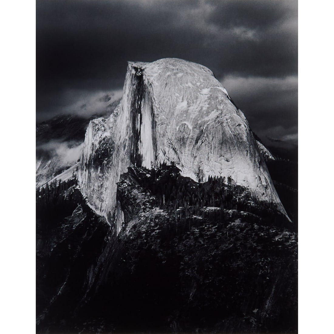 Jeff Nixon (American, 1952-2022), Half Dome, Evening, Thunderstorm from Glacier Point,photograph,: Jeff Nixon (American, 1952-2022), Half Dome, Evening, Thunderstorm from Glacier Point,photograph, [approximate dimensions - sheet: 19 1/4" H x 15 1/4" W], numbered 3/75 and signed at low margin; stamp