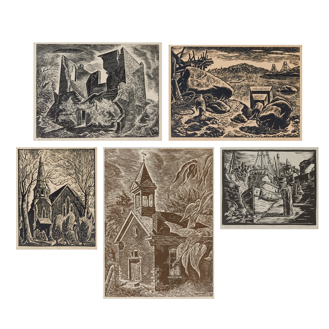 Charles Frederick Surendorf (American, 1906-1979),four linocuts of California and anothergroup (1 of 12)