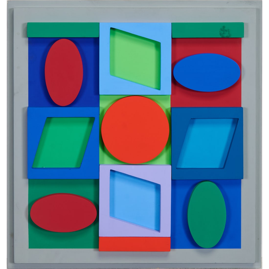 Victor Vasarely (French/Hungarian, 1906-1997), "Turkiz Positif," 1967, relief polychrome wood, (1 of 3)