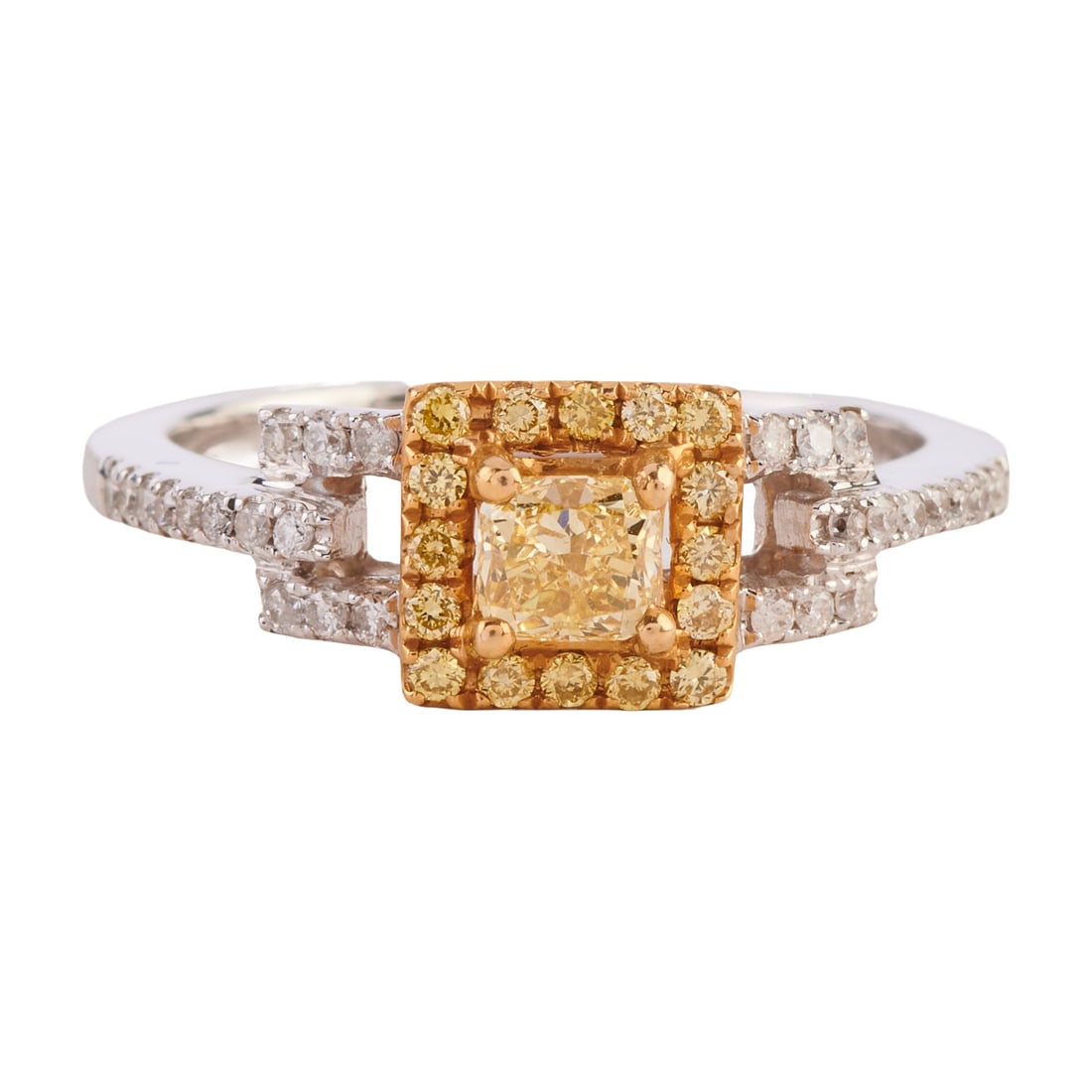 Yellow Diamond, Diamond, 14k Yellow and White Gold Ring. Featuring one radiant-cut yellow diamond (1 of 4)