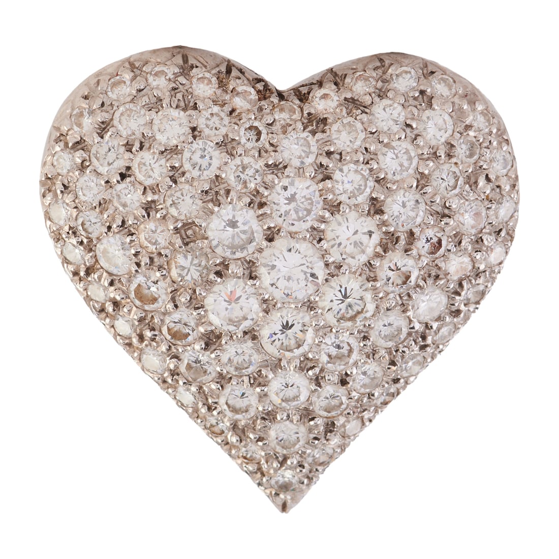 Diamond, 18k, 14k White Gold Heart Ring. Featuring full-cut diamonds weighing a total of: Diamond, 18k, 14k White Gold Heart Ring. Featuring full-cut diamonds weighing a total of approximately 2.25 cttw., set in a 14k white gold heart shaped mounting with an 18k white gold shank. {Size: 7,