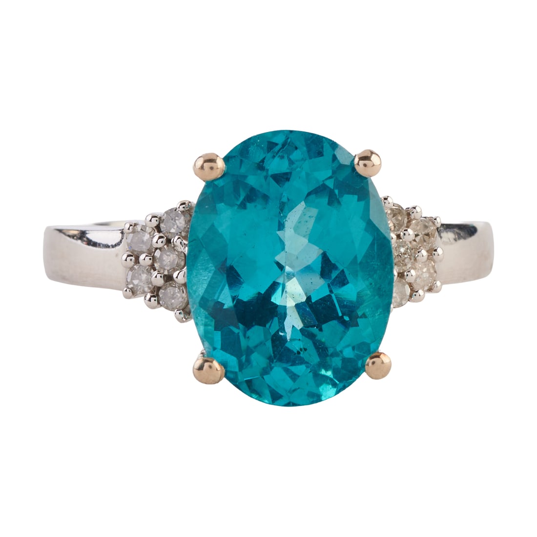 Apatite, Diamond, 14k White Gold Ring. Featuring one oval-cut apatite weighing approximately 3.95 (1 of 4)