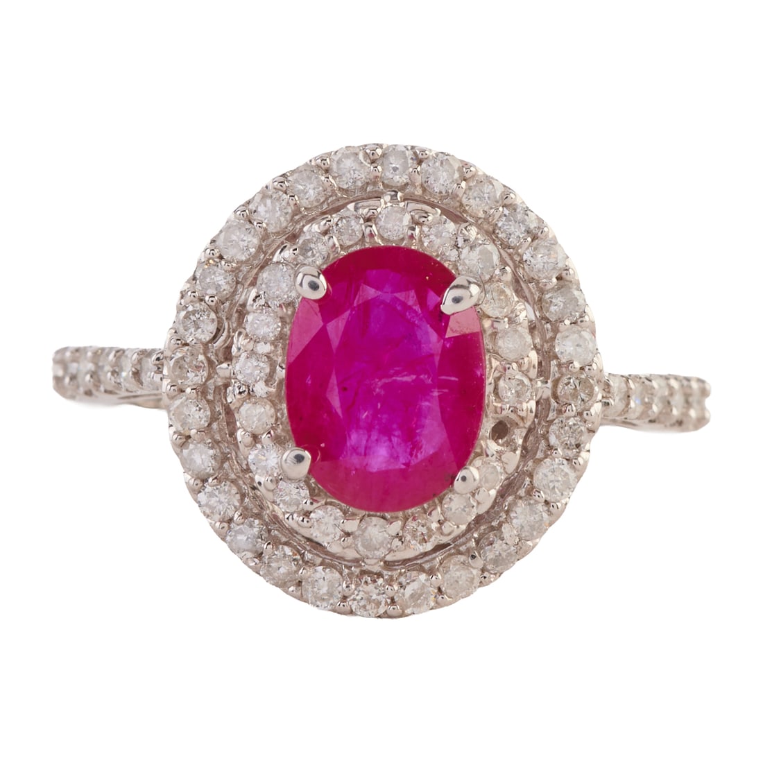 Ruby, Diamond, 14k White Gold Ring. Featuring one oval-cut ruby weighing approximately 1.00 ct., (1 of 4)