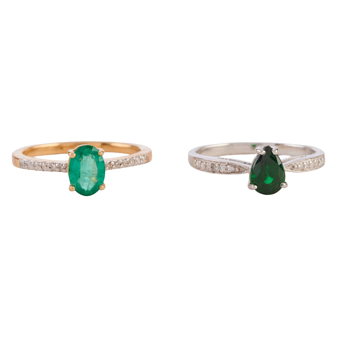 Two Multi-Stone, Diamond, 14k Yellow and White Gold Rings. Including one pear-cut diopside, diamond, (1 of 5)