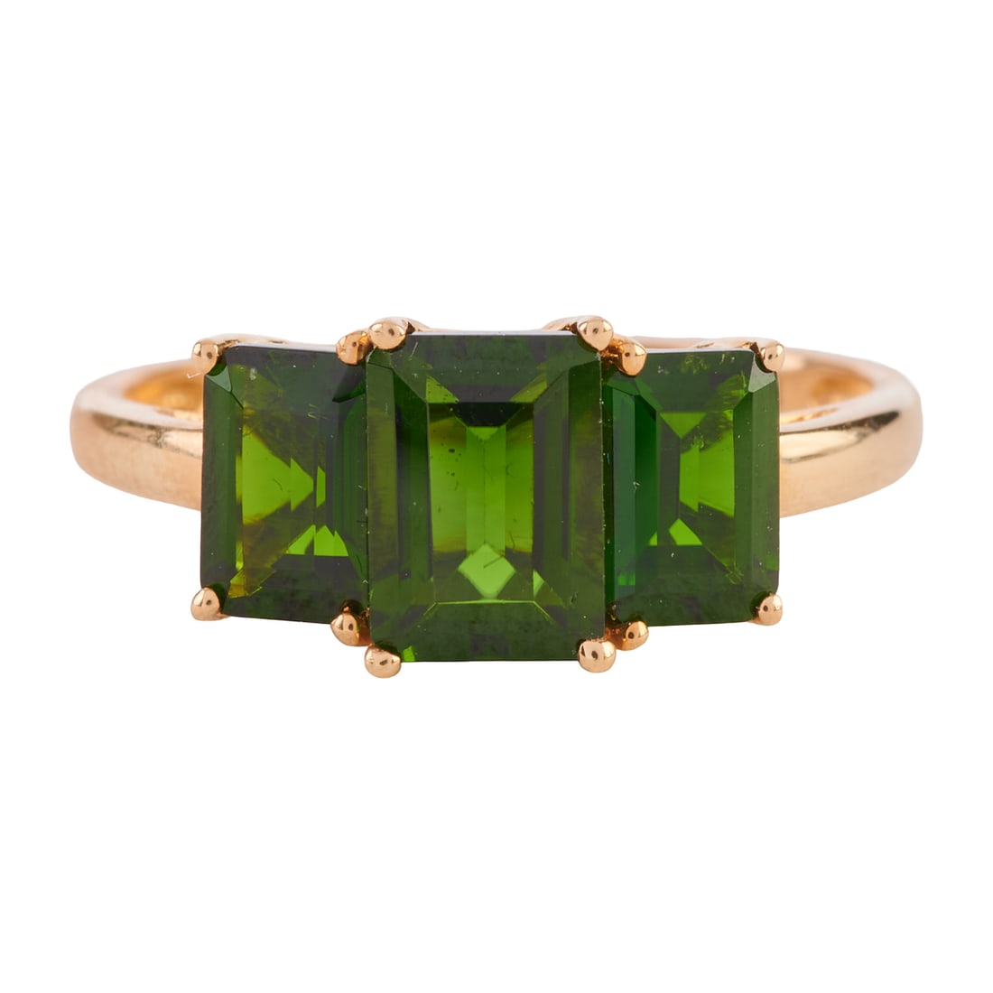 Diopside, 14k Yellow Gold Ring. Featuring three emerald-cut diopsides weighing a total of (1 of 4)
