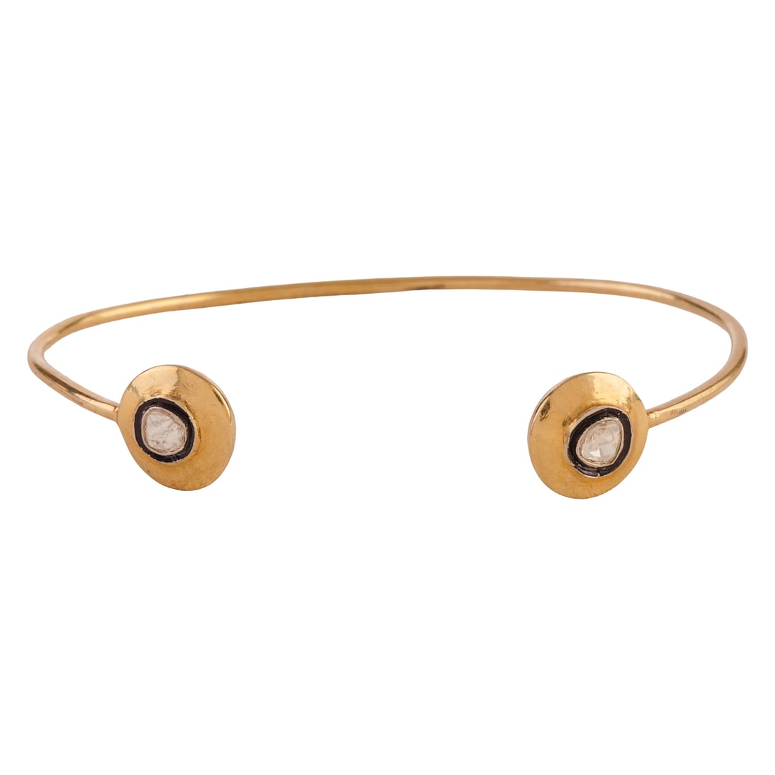 Diamond, Vermeil Cuff Bracelet. Featuring two diamond slices, set in a vermeil cuff mounting with an: Diamond, Vermeil Cuff Bracelet. Featuring two diamond slices, set in a vermeil cuff mounting with an internal diameter of approximately 66 mm. {Gross Weight: 3.9 dwts}