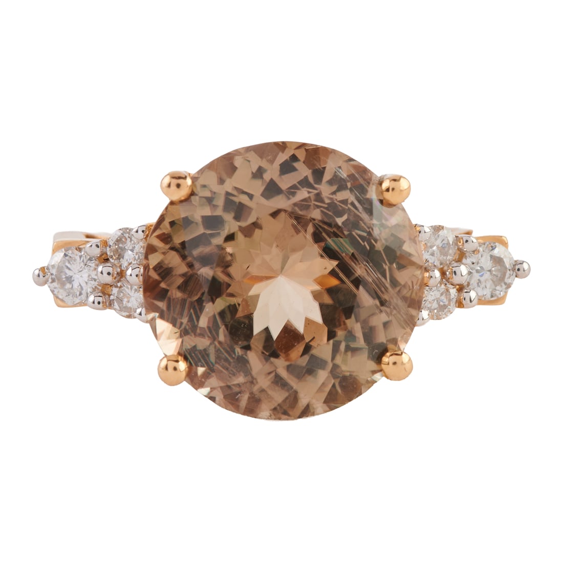 Idocrase, Diamond, 14k Yellow Gold Ring. Featuring one round-cut idocrase measuring approximately: Idocrase, Diamond, 14k Yellow Gold Ring. Featuring one round-cut idocrase measuring approximately 12.1 mm, accented by twelve full-cut diamonds weighing a total of approximately 0.65 cttw., set in a 1