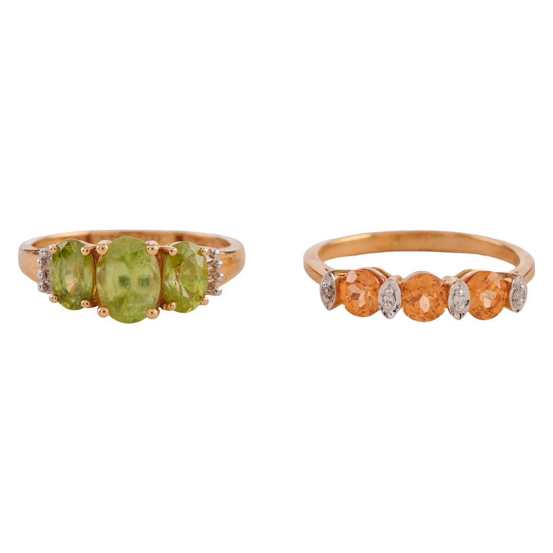 Two Multi-Stone, Diamond, 14k Yellow Gold Rings. Including one peridot, diamond, 14k yellow gold (1 of 5)